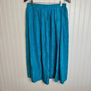 Vintage Regina Porter Teal 100% Silk Skirt Elastic Waist C10